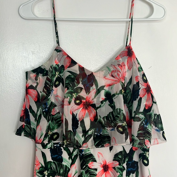 Vince Camuto - Women's Spaghetti Strap Ruffle Tropical Print Mini Dress Small - Picture 3 of 11